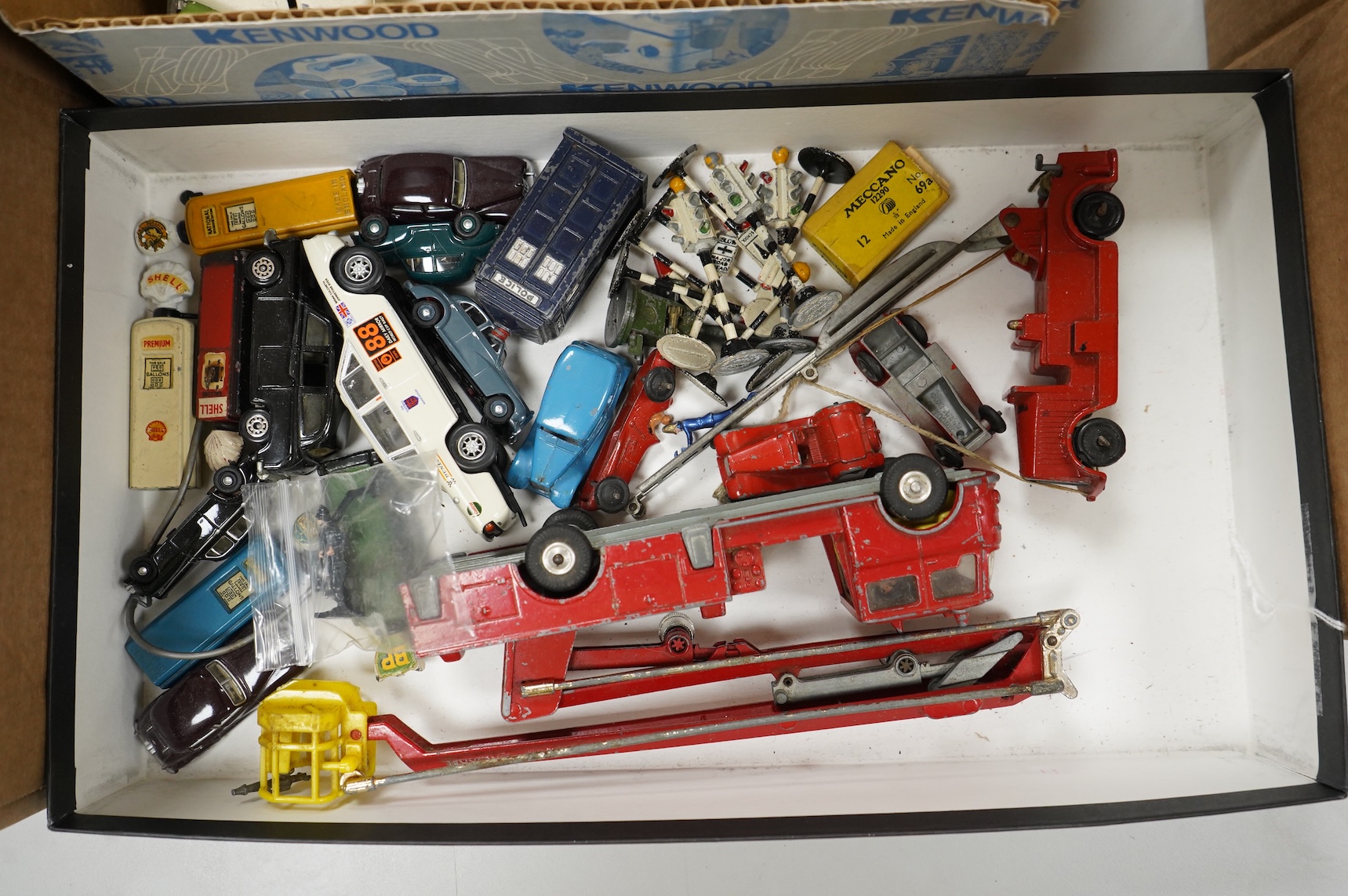 Twenty 1960s Corgi Toys, all playworn or restored examples in reproduction boxes, including cars, a milk float and two Land Rovers, etc., together with a quantity of additional diecast, etc. Vehicles by a variety of make